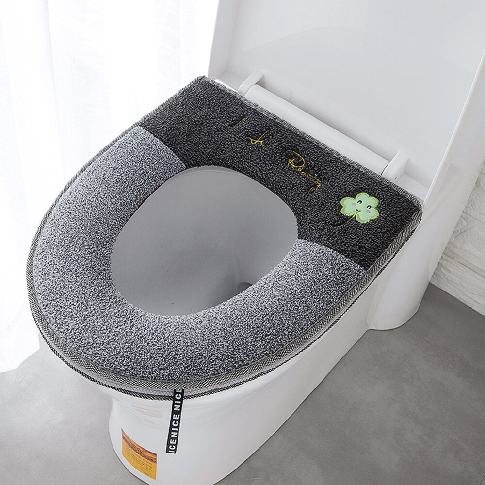 Universal Warm Soft & Washable Toilet Seat Cover, Mat Set for Bathroom