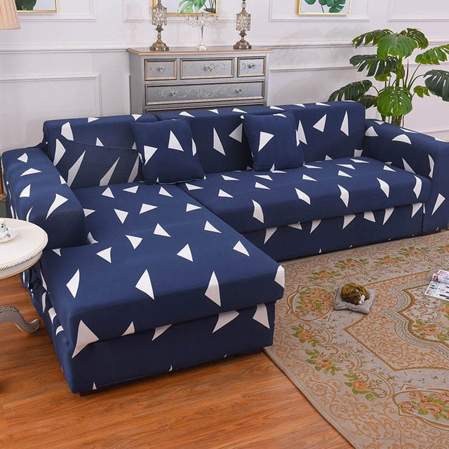 Geometric Couch Cover, Elastic Sofa Cover for Living Room & Pets Corner L Shaped Chaise Longue Sofa Slipcover