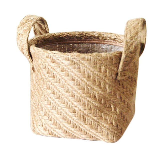 Braided Jute Cloth Storage Basket - Cotton Linen Blended Desktop Kids Toys Laundry Storage Basket