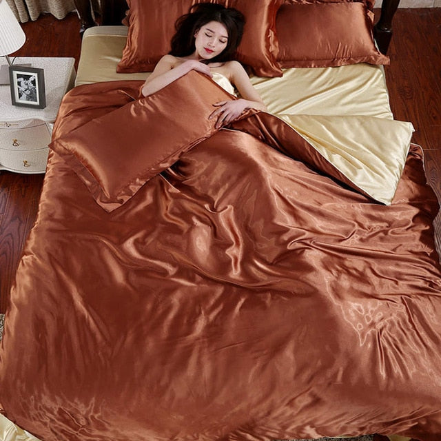 White Black Bedding Sets, King Size Double Satin Silk Summer Used Single Bed Linen Luxury Bedding Kit Duvet Cover Set