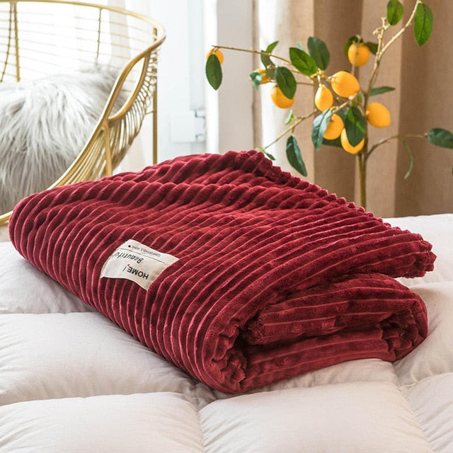 Solid Color Soft Warm 300GSM Plaid Square Flannel Blanket For Beds - On the Bed Thickness Throw Blanket