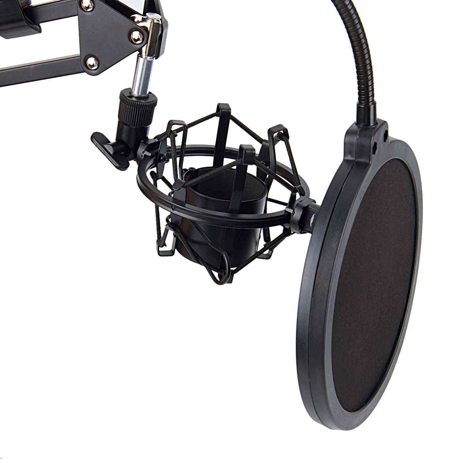 Mikrofon z ramieniem nożycowym i zaciskiem do montażu na stole z osłoną filtra i metalowym zestawem montażowym - czarny