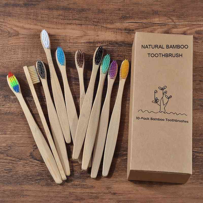 Bambusowa szczoteczka do zębów w mieszanym kolorze - ekologiczna drewniana szczoteczka do zębów + końcówka z miękkiego włosia - 10-częściowa mieszanka kolorów