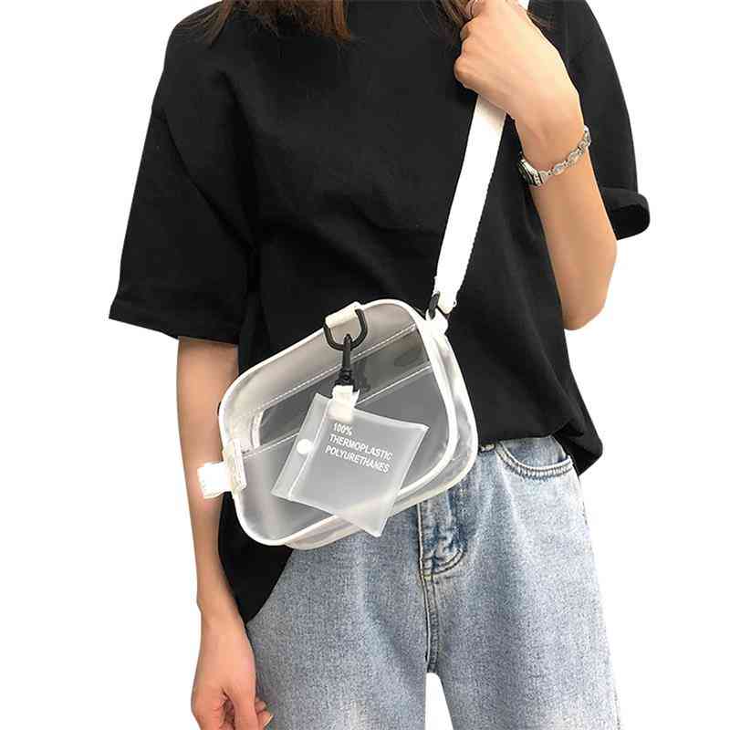 Kauzální pvc průhledná čirá kabelka přes rameno - malá telefonní taška s držákem karty, klopou na široké pásky
