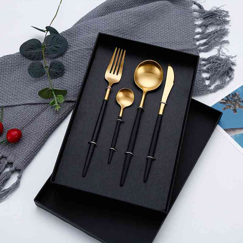 4pcs/set Designer Cutlery, Fork, Knife, Spoon - Stainless Steel Dinnerware Set