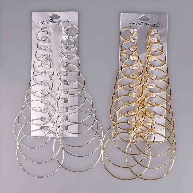 Loop Hoop Circle Set Fashion Hiphop Gold & Silver Color Earrings