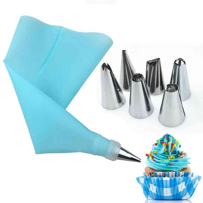 Stainless Steel Nozzles And Silicone Eva Pastry Bag Converter - 8 Pcs Set Cake Tools