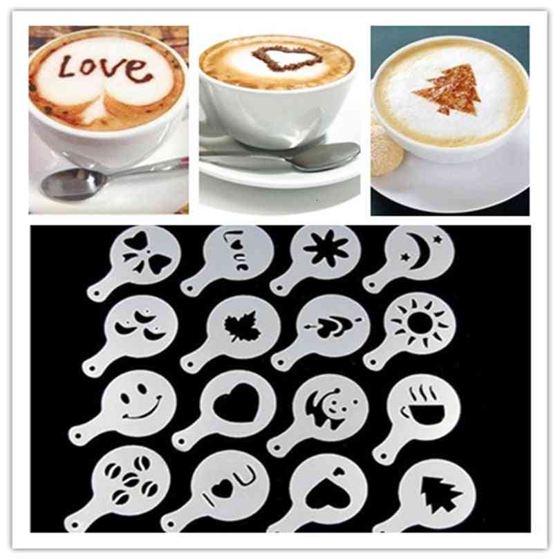 16pcs Plastic Barista Art Stencils - Coffee Mold, Milk, Cake, Cupcake Decor