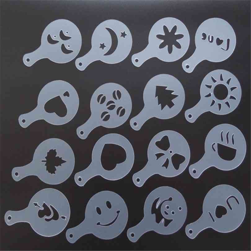16pcs Plastic Barista Art Stencils - Coffee Mold, Milk, Cake, Cupcake Decor