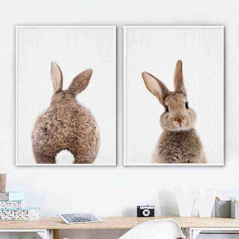 Bunny Rabbit Tail Wall Art Picture Woodland Animal Canvas - Poster Nursery Print Minimalist Painting Nordic