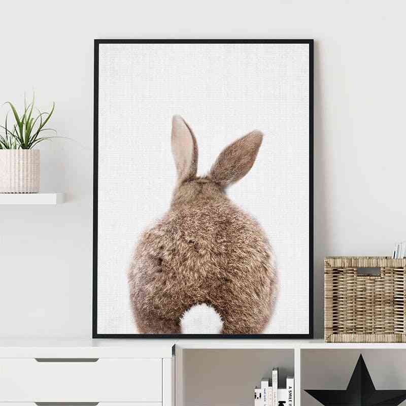 Bunny Rabbit Tail Wall Art Picture Woodland Animal Canvas - Poster Nursery Print Minimalist Painting Nordic