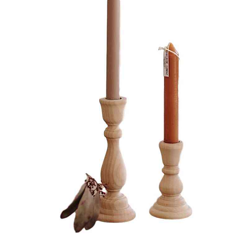 Unfinished Candlesticks Holders, Retro Unpainted Wood Classic Craft Candlesticks Holder