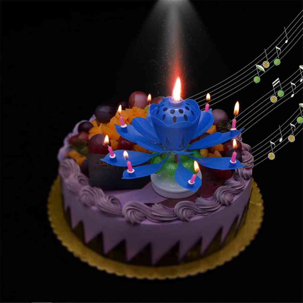 Vela de aniversário de música eletrônica dupla giratória vela colorida de lótus festa vela de aniversário de lótus