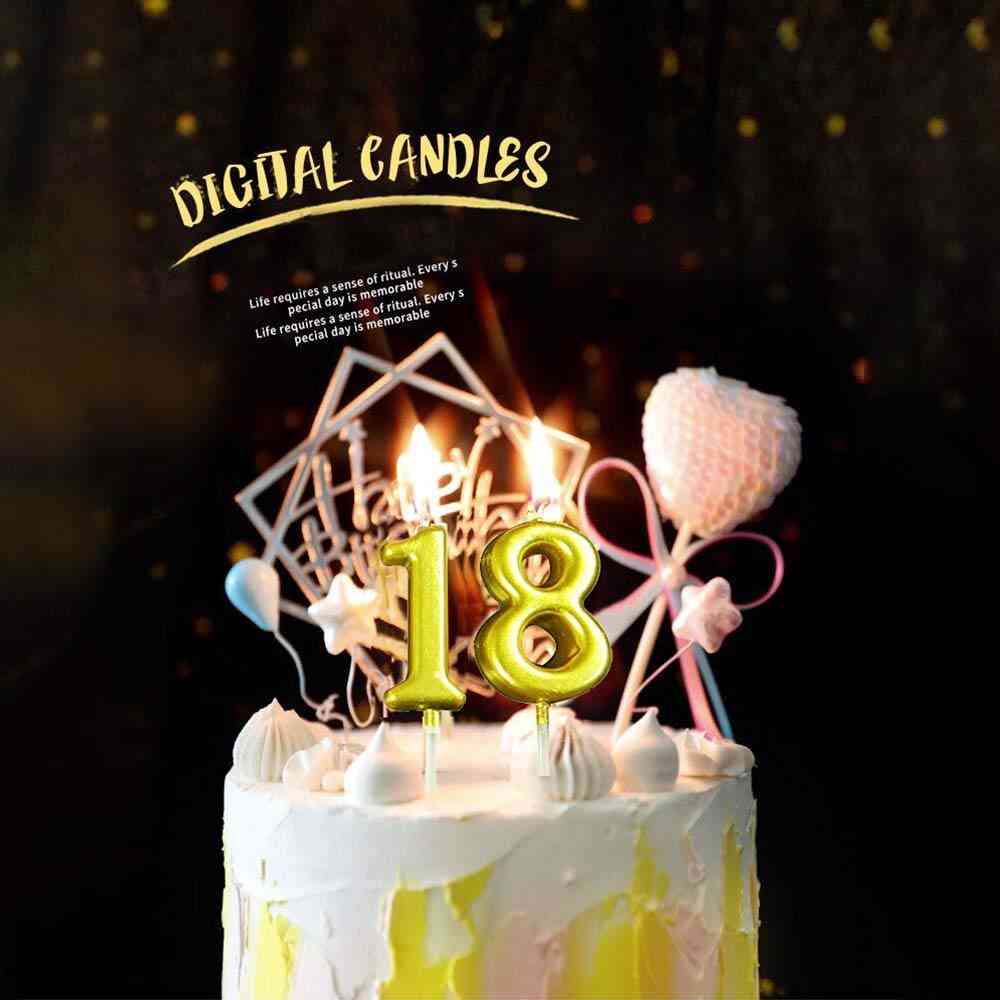 Gold / Silver Number Candles For Birthday Paty Celebration