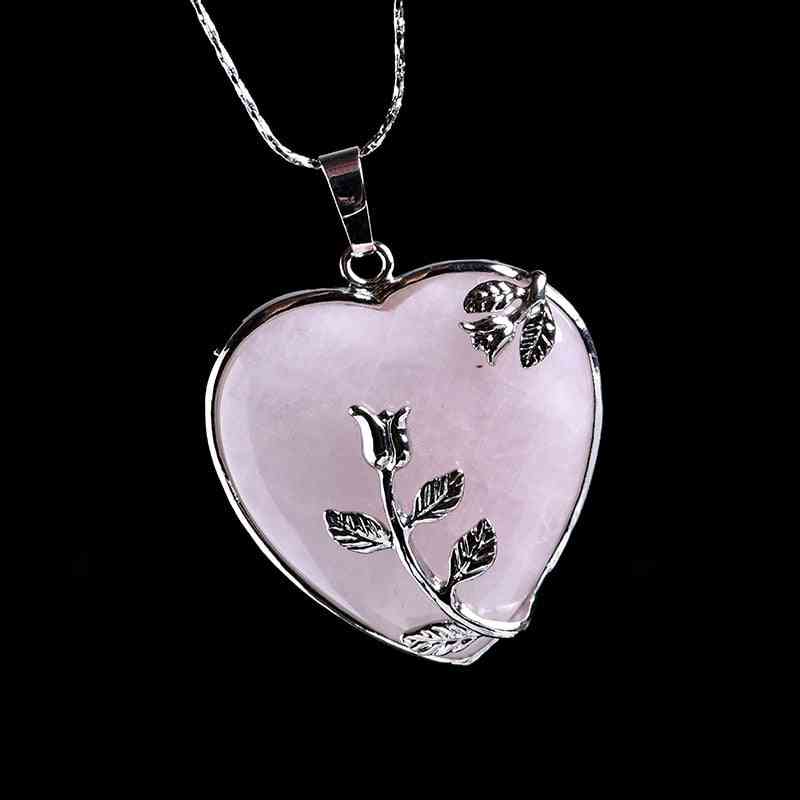 1pc Natural, Rose Quartz Heart Pendant - Decoration Christmas & Diy Accessories