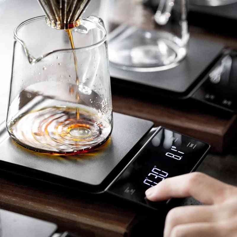 Smart kaffeskala med timer digital kökskal hushållsdrift - kaffeskala bärbar precision kaffekanna skala 3 kg / 0,1 g