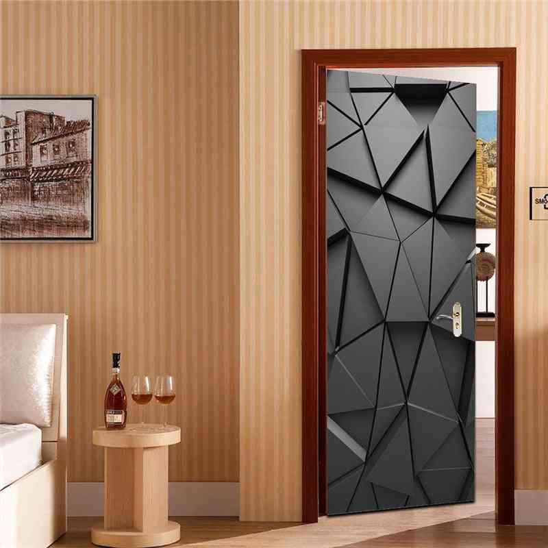 Waterproof Pvc Self Adhesive 3d Wallpaper Door Stickers - Diy Wood Bedroom Refurbish Decals
