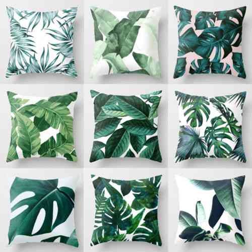 Polyester Case Cushion Green Leaves - Sofa Cushion For Home Decor