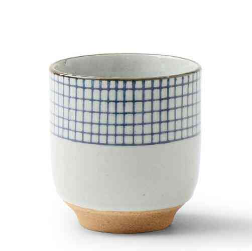 Ceramic Soup Cup Coarse Pottery Hand Painted - Lattice Pattern Teacup