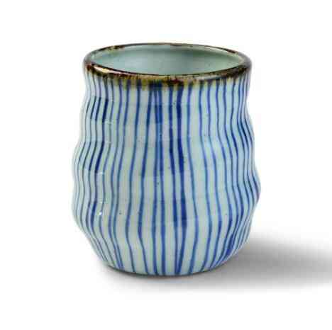 Keramický hrnček na polievku hrubá keramika ručne maľované - mriežka vzor šálka