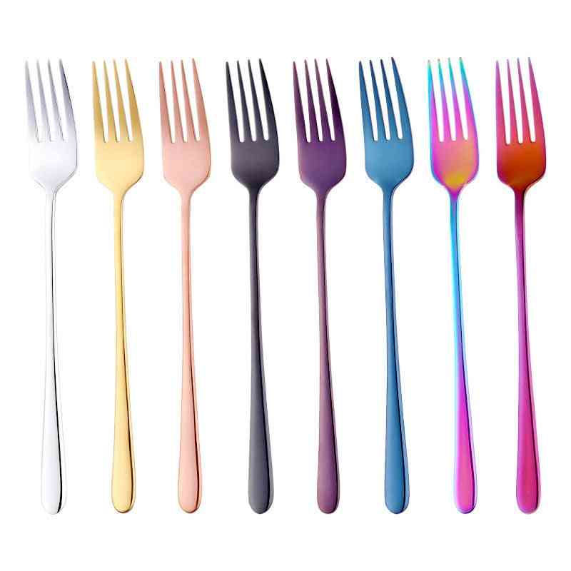 Stainless Steel Dinner Fork Korea Colourful Dessert Long Handle Fork