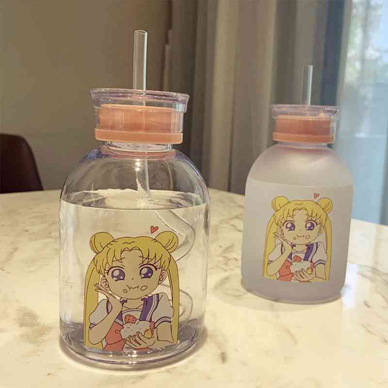 Transparent Plastic Water Bottle Cartoon Frosted- Water Bottles Leak Proof Drinkware