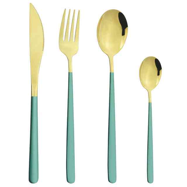 Set di posate in oro nero 4 pezzi coltelli forchette cucchiai posate set di stoviglie in acciaio inossidabile 304