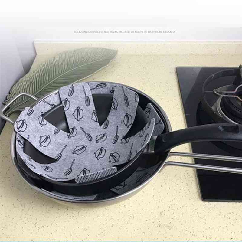 6 stks / set pot & pan beschermers grijze print premium verdelers om krassen te voorkomen en om oppervlakken voor kookgerei te beschermen
