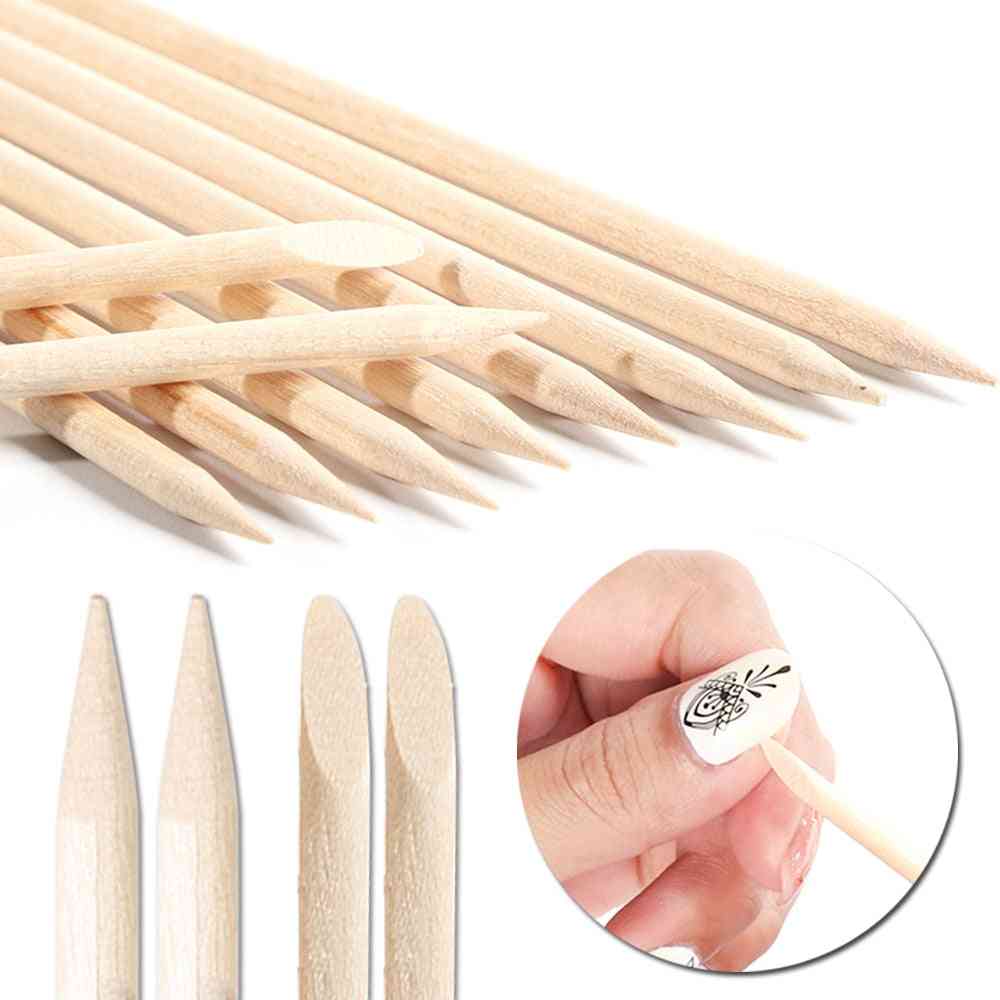 Wooden Cuticle Pusher Orange Wood Sticks - Dual Ended Uv Gel Polish Remover For Nail Art