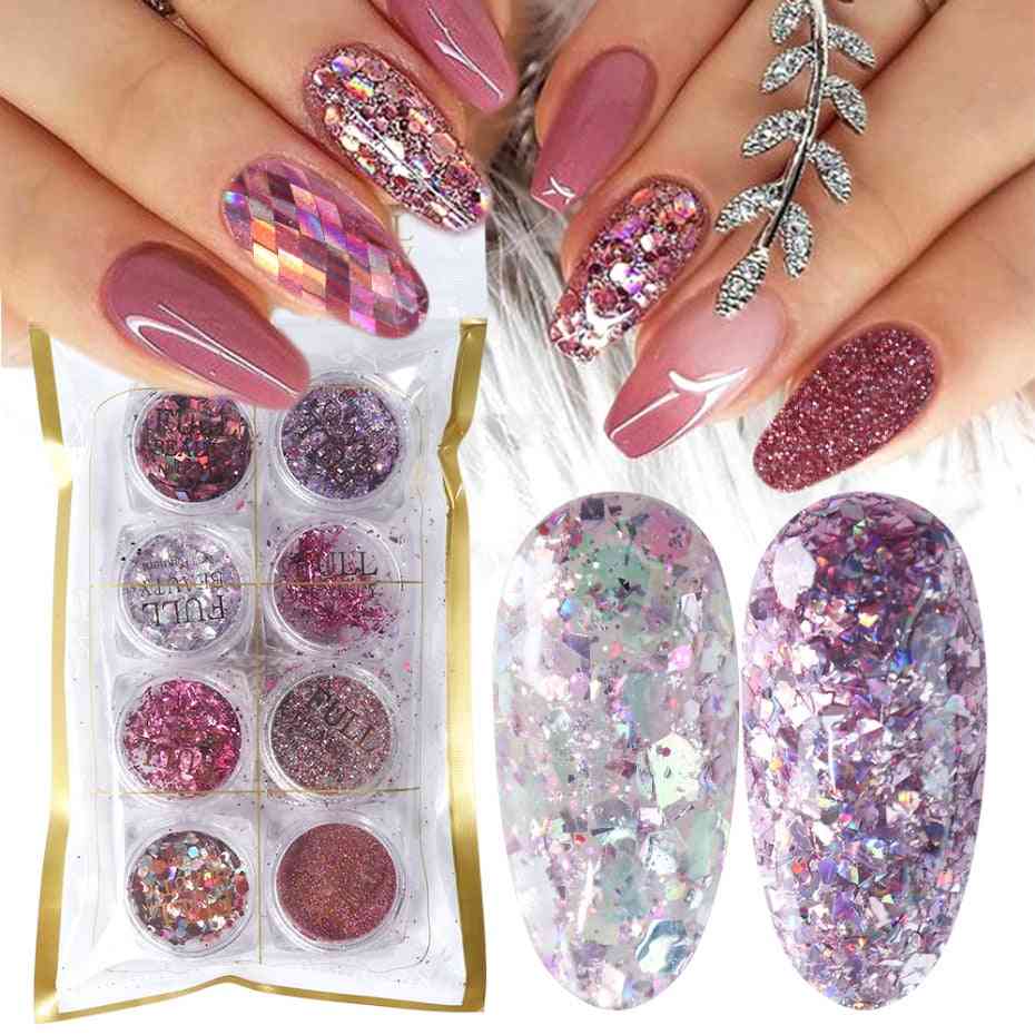 Mix Glitter Nail Art Powder Flakes Set - Holographic Sequins For Manicure
