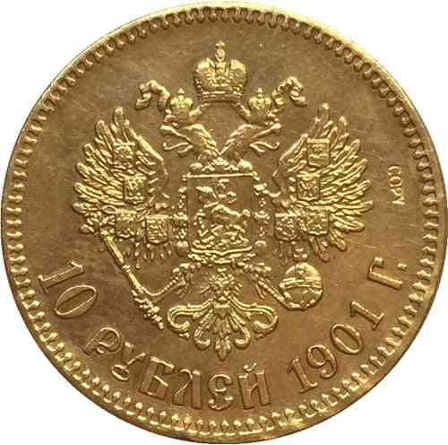1901 Rusko 10 rublů replika zlaté mince - 24 k pozlacené