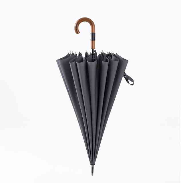 Regenschirm Holz winddicht 16 Rippen, langer Griff Regenschirm Regen Frauen Männer 120cm - Marine