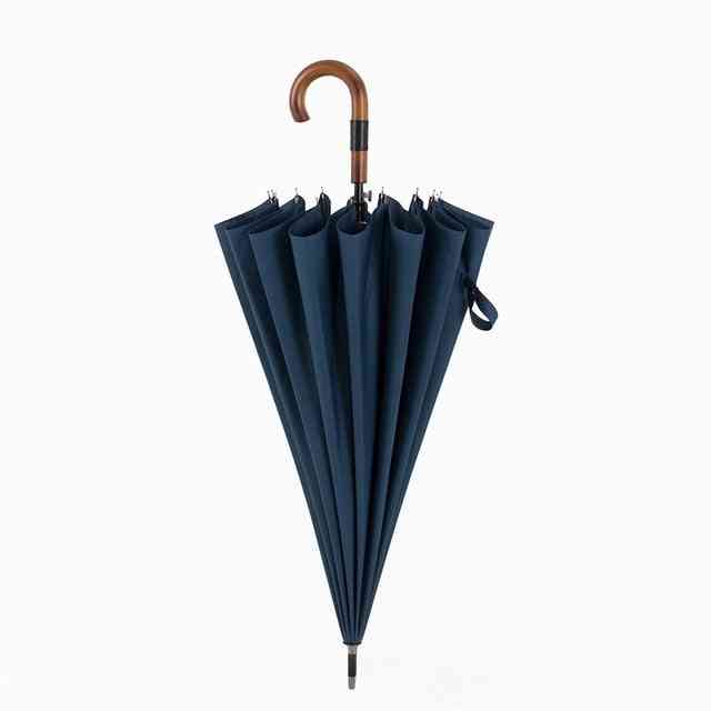 Paraply vindtett 16 ribber, langhåndtak paraply regn kvinner menn 120cm - marine