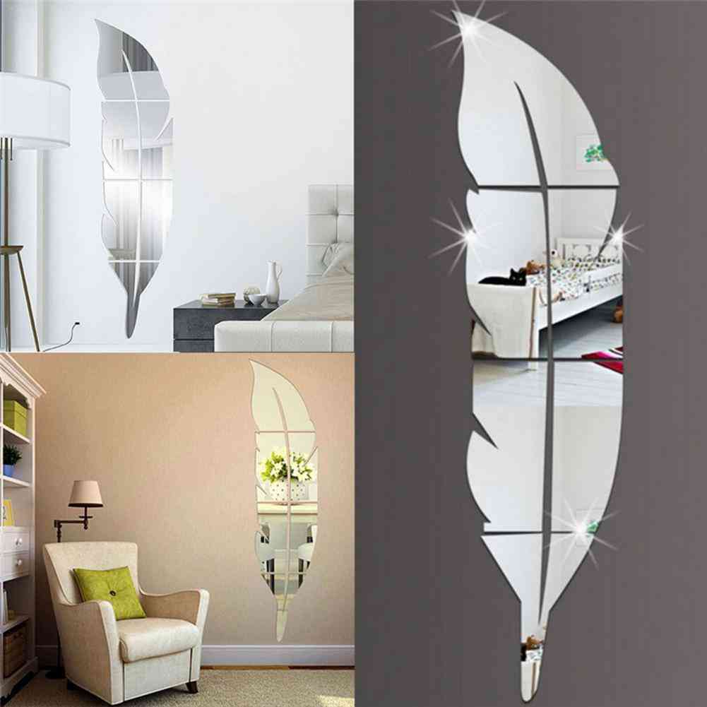 Feather Pattern Acrylic Mirror Diy Decorative Wall Sticker