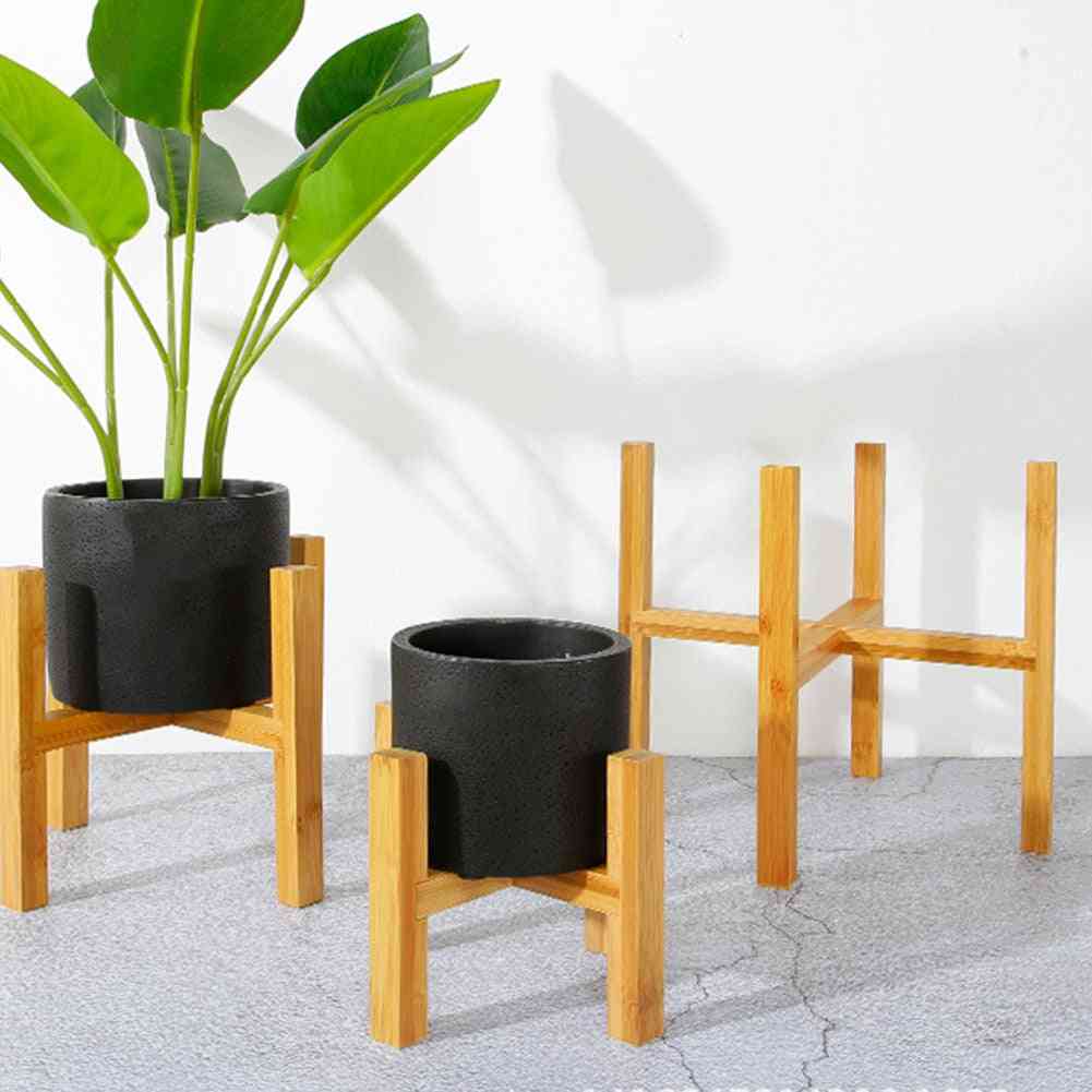 Soporte de maceta de madera de bambú para balcón de bonsai independiente con almohadilla para el pie - superficie lisa