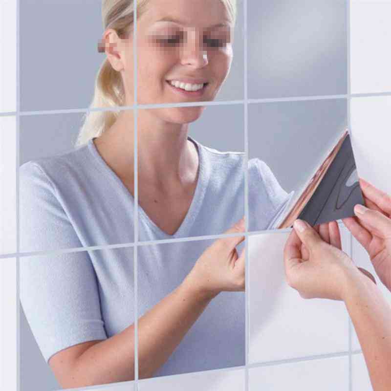 16 stks diy zelfklevende vierkante spiegel muursticker 15x15 cm - spiegel tegels 3d spiegel stickers
