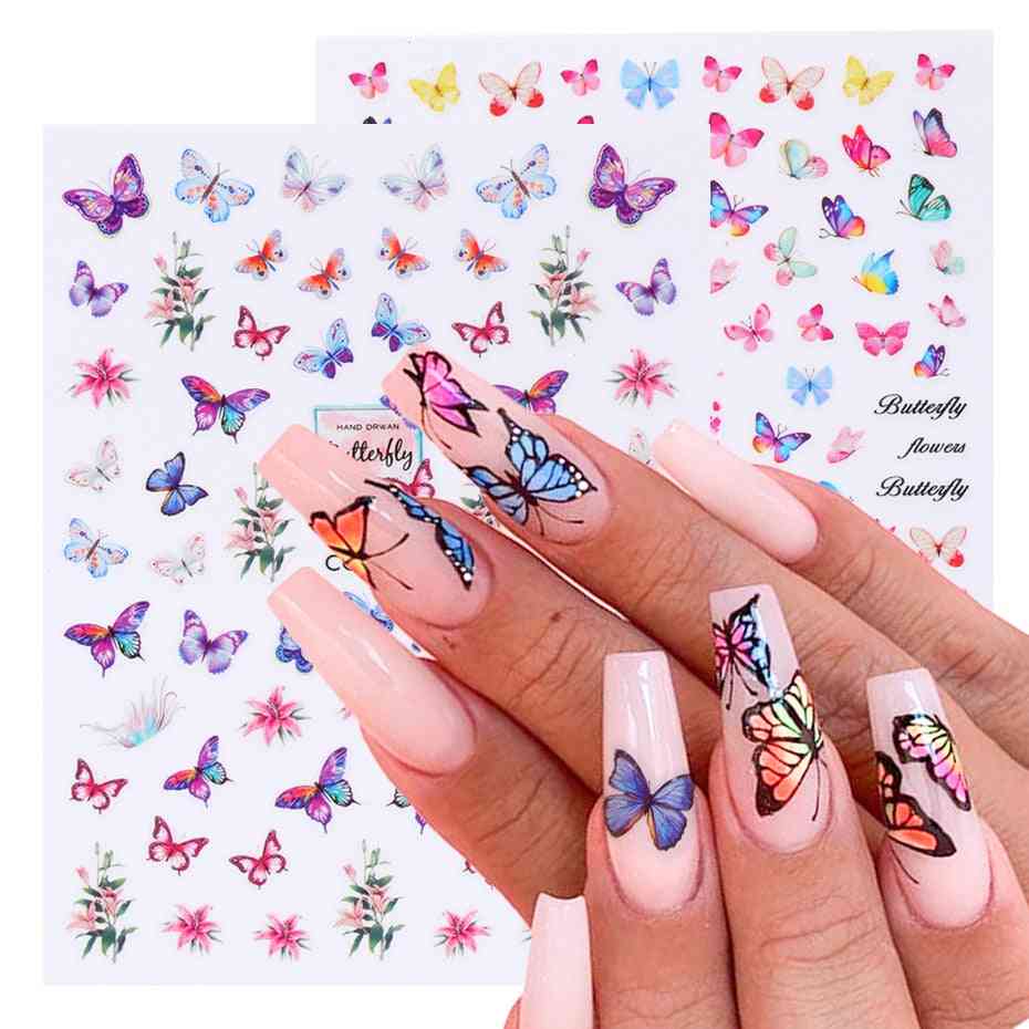 3d vlinder nail art stickers - zelfklevende schuifregelaars kleurrijke blauwe bloemen, nagel transfer stickers folies wraps voor decoraties