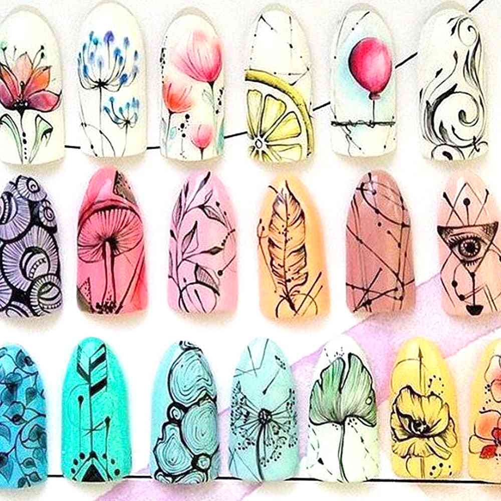 Nail art sticker met ontwerp van bloem cartoon, water transfers decals - fancy patroon ontwerp watermerk schuifregelaar decoratie