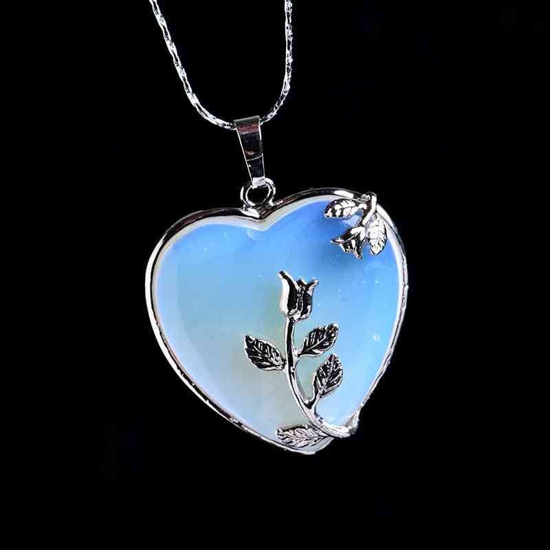 Heart Shaped Natural Crystal Pendant - Mineral Stone Jewelry