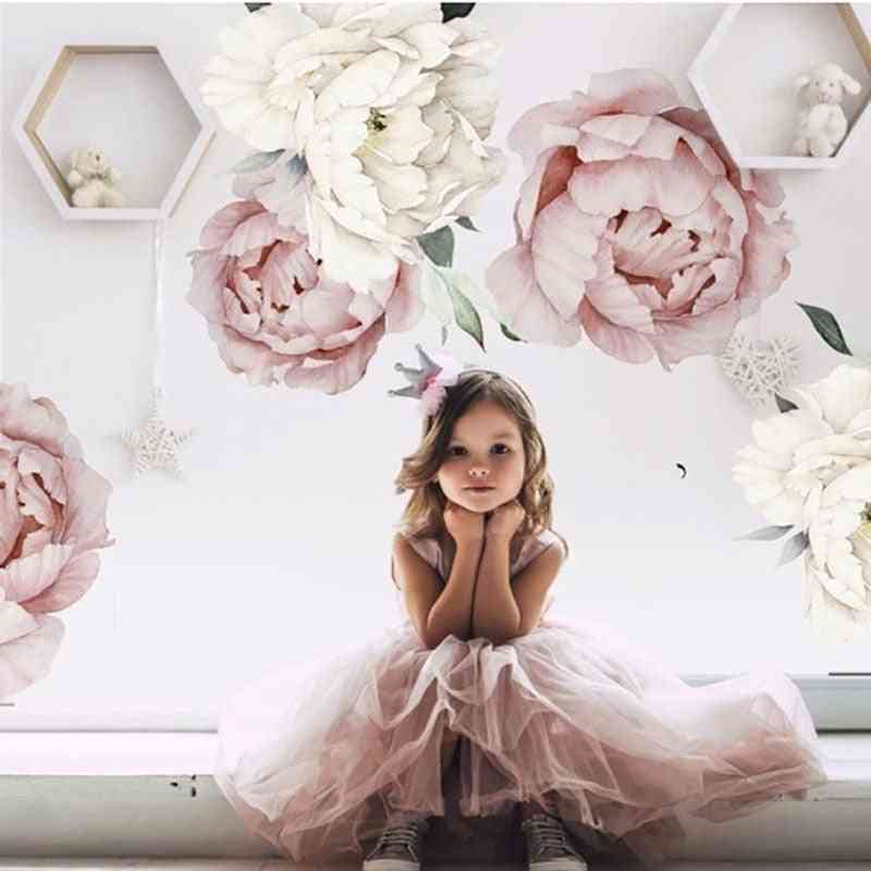 Różowa biała akwarela piwonia kwiaty naklejki ścienne - naklejka ścienna do pokoju dziecięcego salon sypialnia kwiatowy - A.