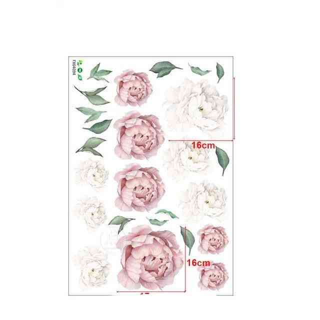 Pink White Watercolor Peony Flowers Wall Stickers - Kids Room Living Room Bedroom Floral Wall Decal