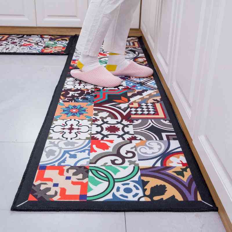 Ethnic Printed Dirt Proof Long Carpet Non-slip Rug Set - Hallway Doormat Bedside Floor Mat