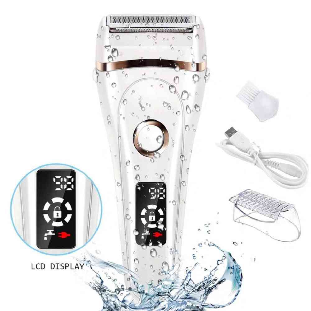 Elektrisk barbermaskine smertefri barbermaskine til kvinder - bikini trimmer til hele kroppen med vandtæt USB-opladning - hvid