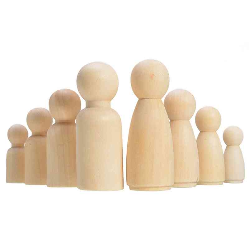 Unfinished Wooden Diy Color Painting Male & Female Peg Dolls