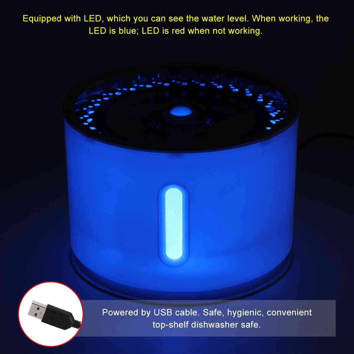 LED elektryczny usb automatyczna fontanna dla kota wyciszenie podajnik miski i dozownik - kabel USB