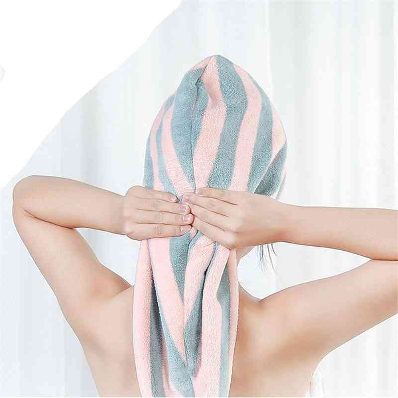 Microfibra baño mágico toalla de gorro para el cabello con turbante de secado rápido - rayas azules rosas