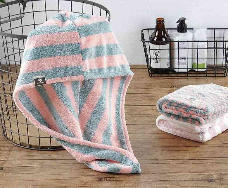 Microfibra baño mágico toalla de gorro para el cabello con turbante de secado rápido - rayas azules rosas