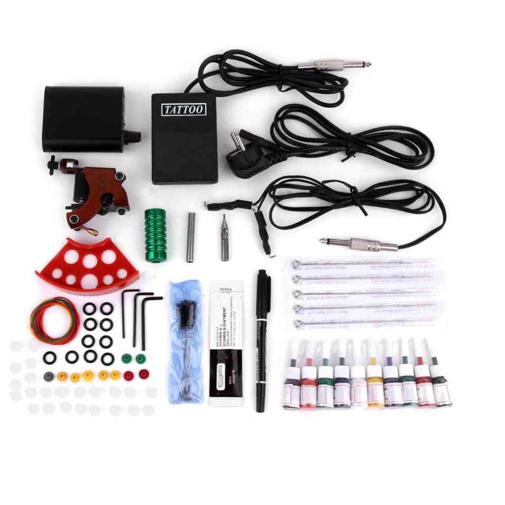 Complete Tattoo Kits Professional Gun Machine Power Pedal In 10 Color - Ink Sets Nutrition Disposable Needle Gripping