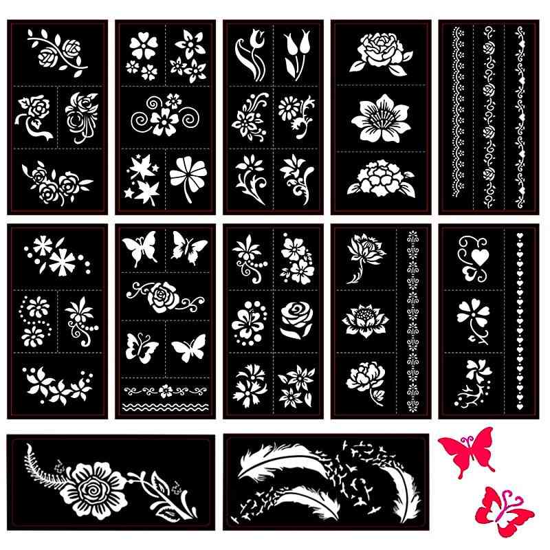 Self Adhesive Butterfly/feather/flower Designs For Body Painting Tattoo- Temporary Templates
