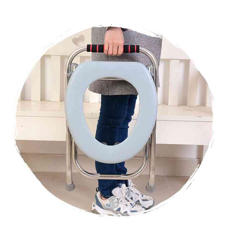 WC pieghevole da campeggio portatile donna incinta sgabello da toilette per anziani sedia da toilette mobile in acciaio inossidabile accovacciata azzurro nuovo